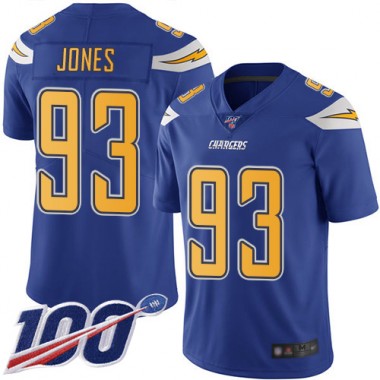 Los Angeles Chargers NFL Football Justin Jones Electric Blue Jersey Youth Limited #93 100th Season Rush Vapor Untouchable